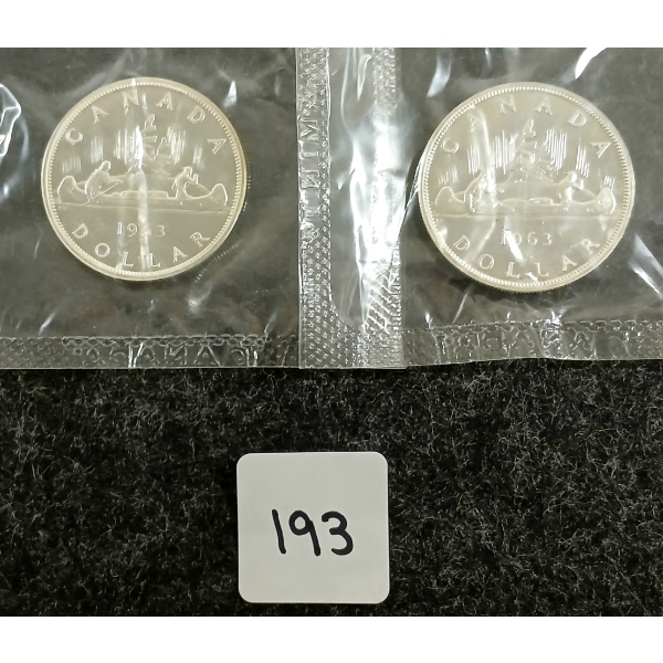  LOT OF 2 - 1963 CDN SILVER DOLLARS - VOYAGEUR