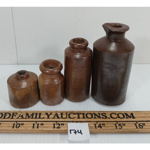 LOT OF 4 - STONEWARE INK BOTTLES - INCL LOVATT & LOVATT