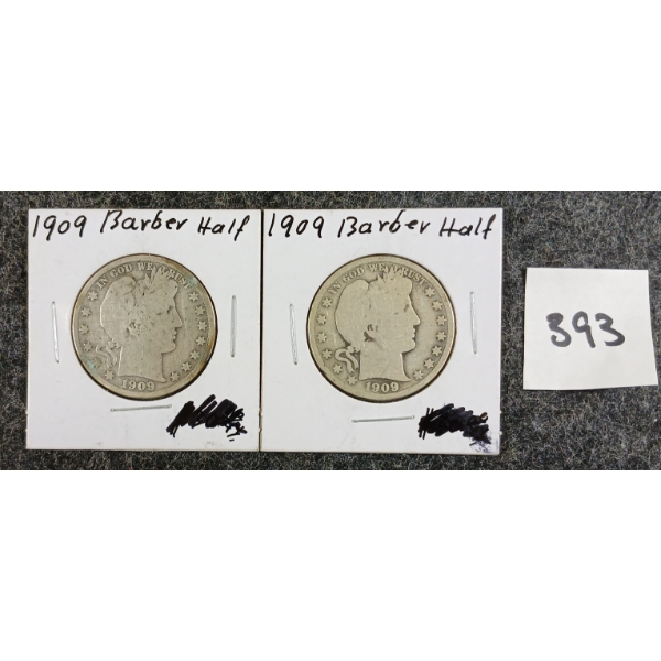 LOT OF 2 - 1909 U.S. SILVER HALF DOLLAR COINS