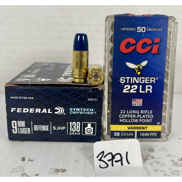 AMMO: 25X FED 9 MM - 138 GR HP & 50X CCI .22 LR - 36 GR CPHP