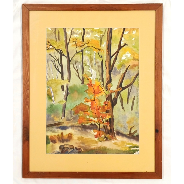FOREST SCENE BY ROY MATSUI (PRS CDN ARTIST) - FRAMED WATERCOLOUR ON PAPER
