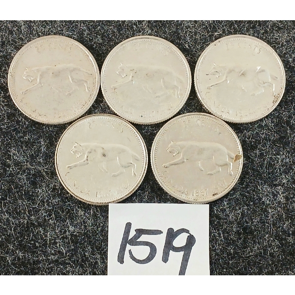 LOT OF 5 - 1967 CDN 25 CENT SILVER COINS