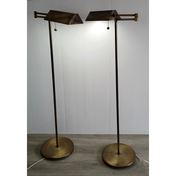 LOT OF 2 - BRASS-FINISHED SWING ARM FLOOR LAMPS