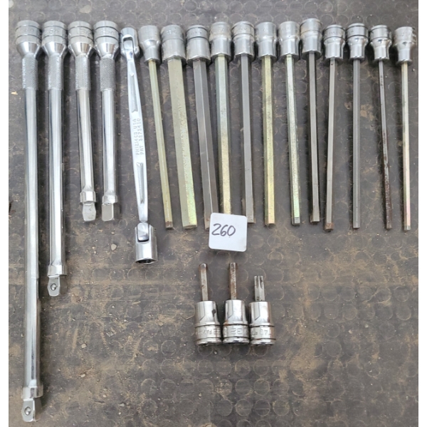 QTY OF SNAP ON SOCKET EXT. & HEX BIT DRIVER SOCKETS 