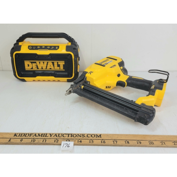 LOT OF 2 - DEWALT BRUSHLESS MOTOR 18GA BRAD NAILER & BLUETOOTH SPEAKER