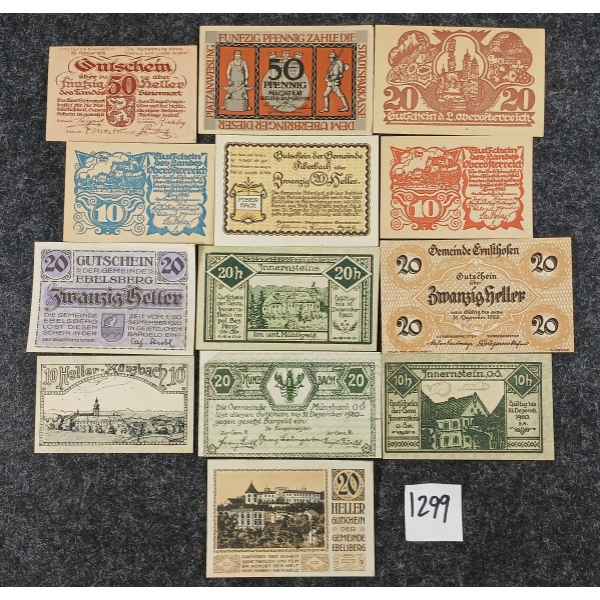 LOT OF 13 - AUSTRIA & GERMANY EMERGENCY MONEY BANKNOTES