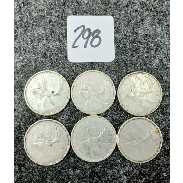 LOT OF 6 - 1960-1966 CDN 25 CENT COINS