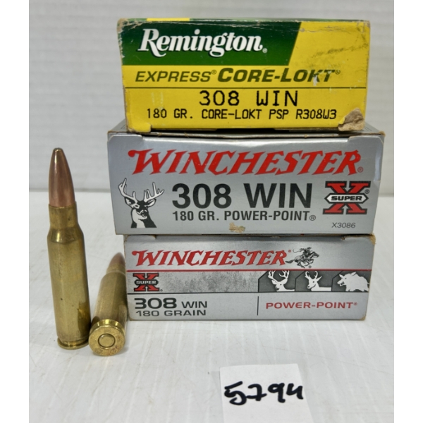 AMMO: 60X WIN & REM .308 WIN - 180 GR SP