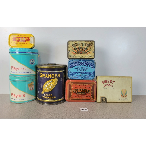 LOT OF 9 - TOBACCO TINS - INCL GRANGER, HICKEY'S, EDGEWORTH, ETC. 