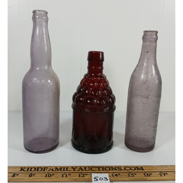 LOT OF 3 - AMETHYST EMBOSSED BOTTLES - INCL E.C. ANDRICH & BRO., ETC.