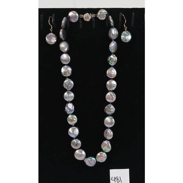 LOT OF 2 - SILVER & GREY PEARL NECKLACE W/ PAIR OF EARRINGS