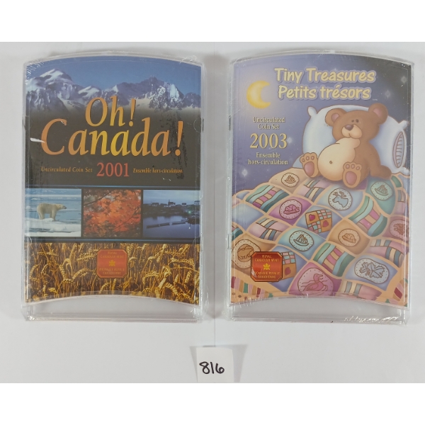 LOT OF 2 - 2001 & 2003 RCM UNCIRCULATED COIN SETS - INCL OH! CANADA! & TINY TREASURES