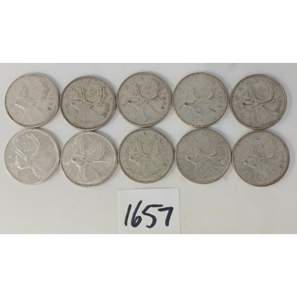 LOT OF 10 - 1968 CDN 25 CENT SILVER COINS