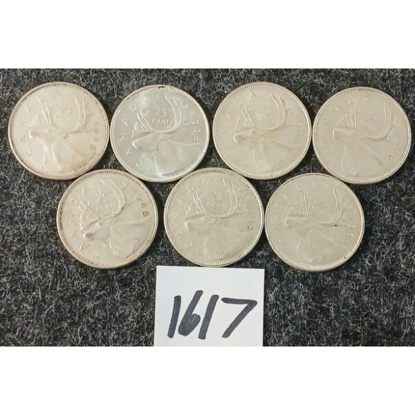 LOT OF 7 - 1968 CDN 25 CENT SILVER COINS