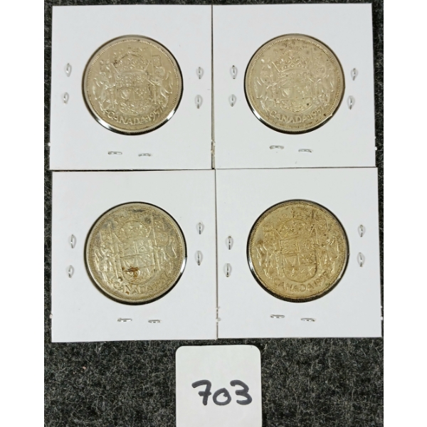 LOT OF 4 - 1957 CDN SILVER 50 CENT COINS