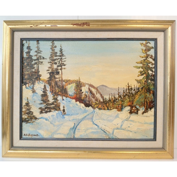 WINTER SCENE BY A.H. BAYNE - FRAMED OIL ON BOARD