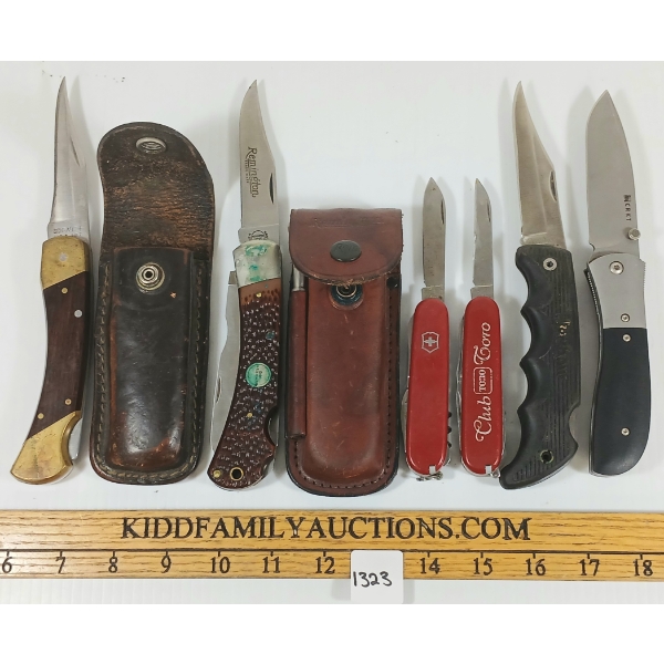 LOT OF 6 - FOLDING KNIFE - INCL REMINGTON R-3, KERSHAW BLACK HORSE II