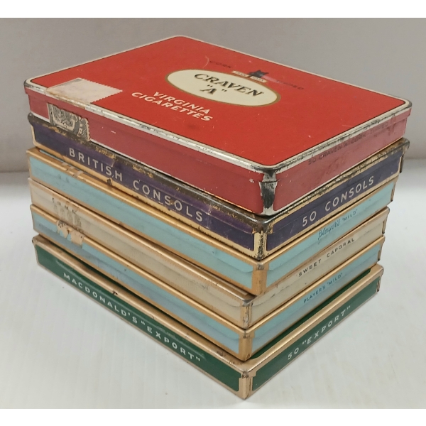 LOT OF 6 - SWEET CAPORAL, VIRGINIA, MACDONALD'S BRITISH CONSOLS & PLAYER'S CIGARETTE TINS