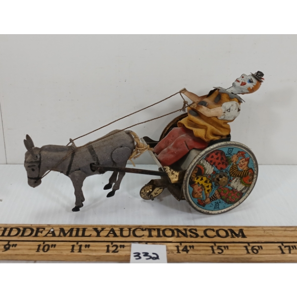 LEHMAN TIN WIND UP CIRCUS CLOWN W/ MULE