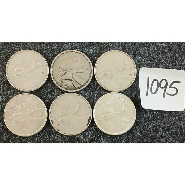 LOT OF 6 - 1965-1968 CDN 25 CENT COINS