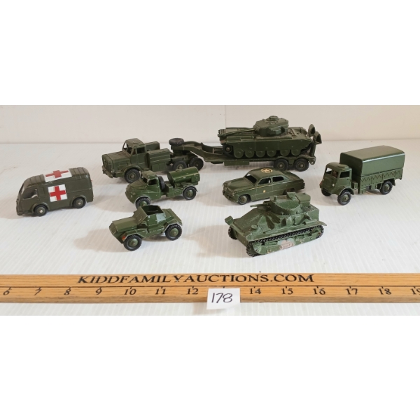 LOT OF 8 - DINKY TOYS DIECAST MILITARY MODELS - TANK, POLICE, AMBULANCE, ETC