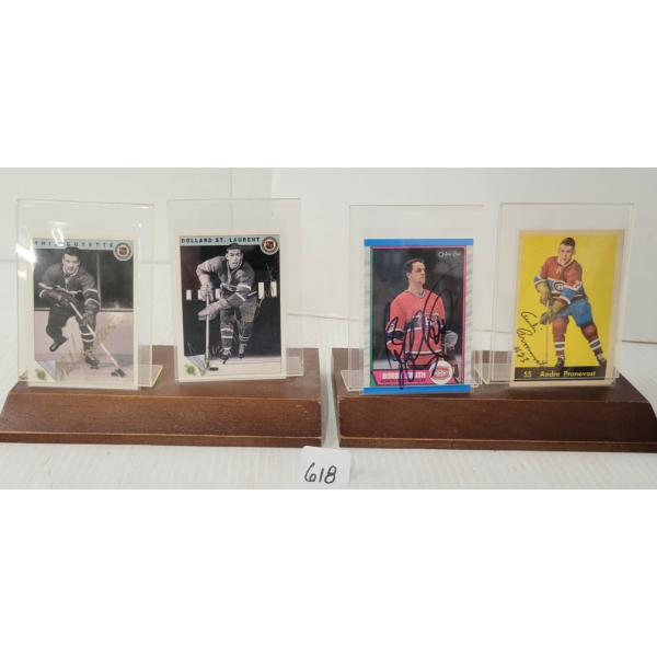 LOT OF 4 - CANADIENS 60 PRONOVOST/90 SMITH & 93 GOYETTE/ST. LAURENT HOCKEY CARDS W/ PLAQUES - SIGNED