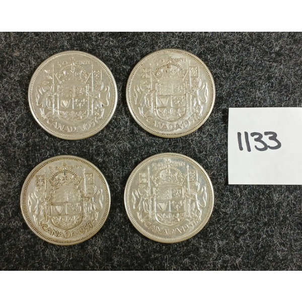 LOT OF 4 - 1957 CDN 50 CENT SILVER COINS 