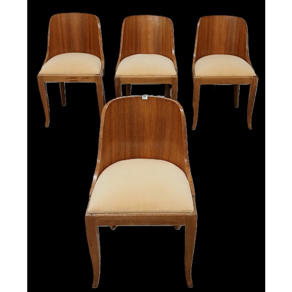 LOT OF 4 - WALNUT ART DECO BARREL BACK CHAIRS