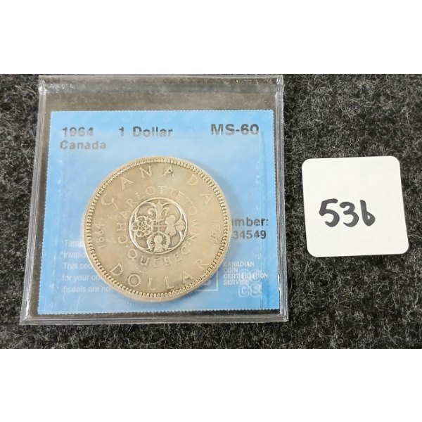 1964 CDN SILVER DOLLAR - CHARLOTTETOWN - CCCS GRADED