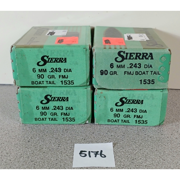 BULLETS: 400X SIERRA 6MM - 90GR - FMJ BT - FACTORY SEALED 