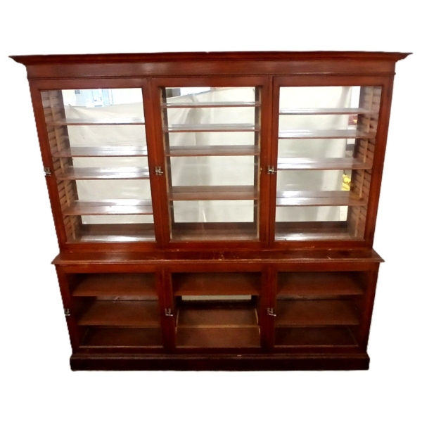 PHARMACEUTICAL BREAKFRONT DISPLAY CABINET - MAHOGANY - LATE VICTORIAN