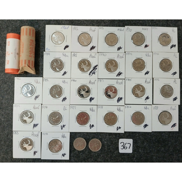 QTY OF 1968-2007 CDN 25 CENT COINS