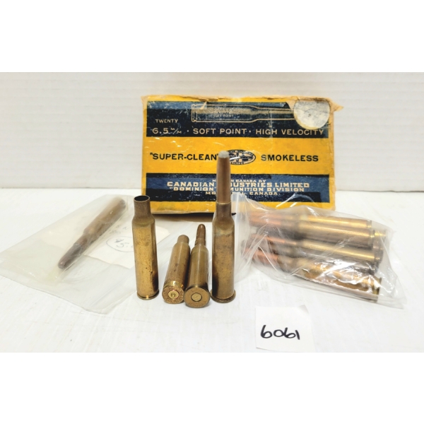 AMMO / BRASS: 10X LIVE & 18X BRASS MIXED 6 MM & 6.5 MM