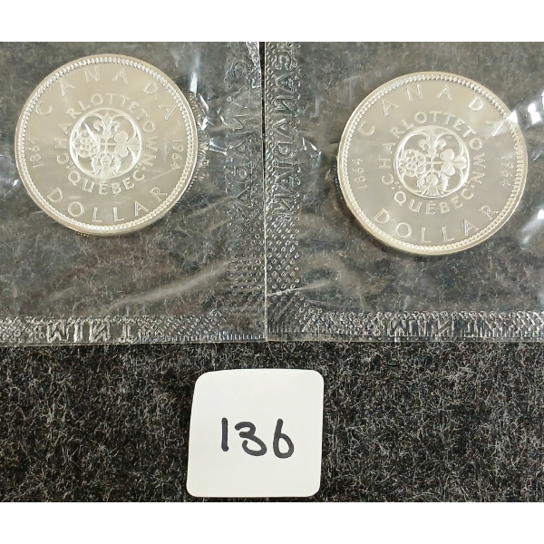  LOT OF 2 - 1964 CDN SILVER DOLLARS - CHARLOTTETOWN