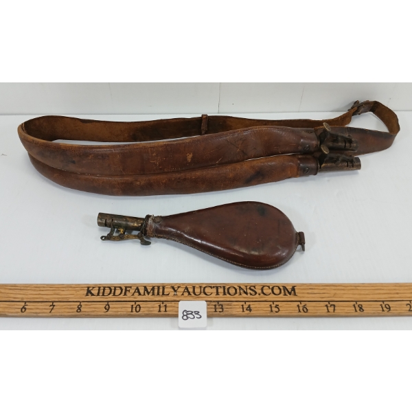 LOT OF 2 - DUAL & SINGLE LEATHER SHOT POUCHES