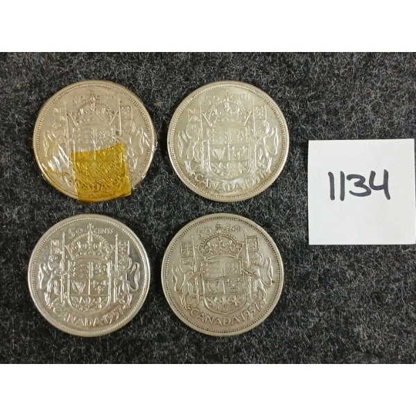 LOT OF 4 - 1957 CDN 50 CENT SILVER COINS