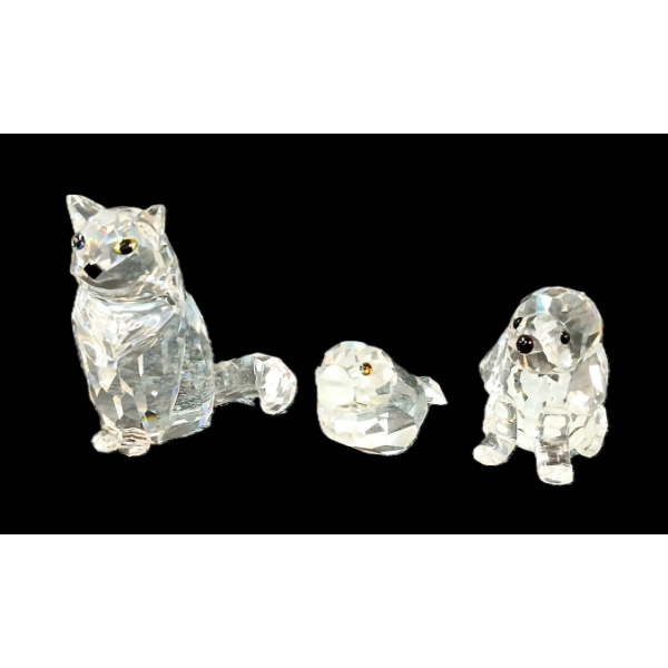 LOT OF 3 - SWAROVSKI BIRD, CAT & DOG CRYSTAL FIGURINES