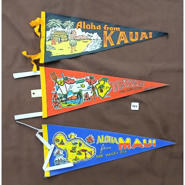LOT OF 3 - PENNANT BANNERS - HAWAII, KAUAI & MAUI