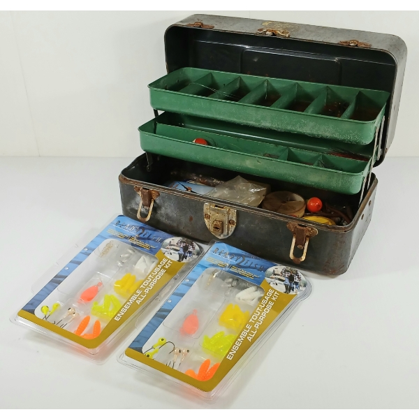 LOT OF 4 - SHIMANO FX S-66MB2 FISHING ROD, READY 2 FISH LURES, LUCKY LOU LINE TACKLEBOX W/ CONTENTS