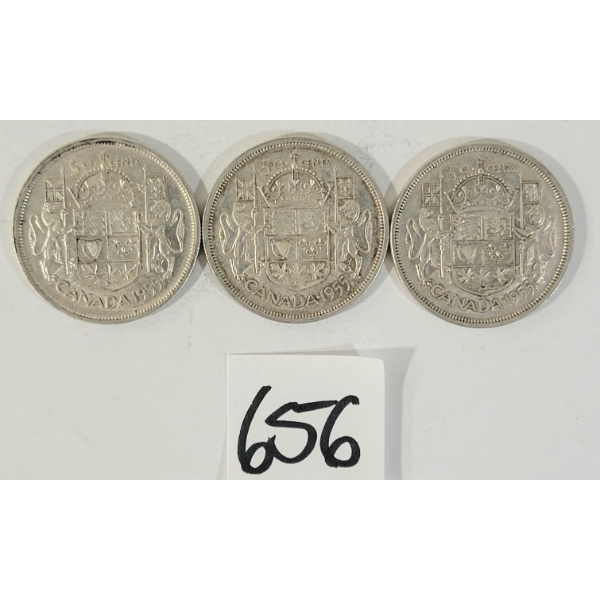 LOT OF 3 - 1955 CDN 50 CENT SILVER COINS