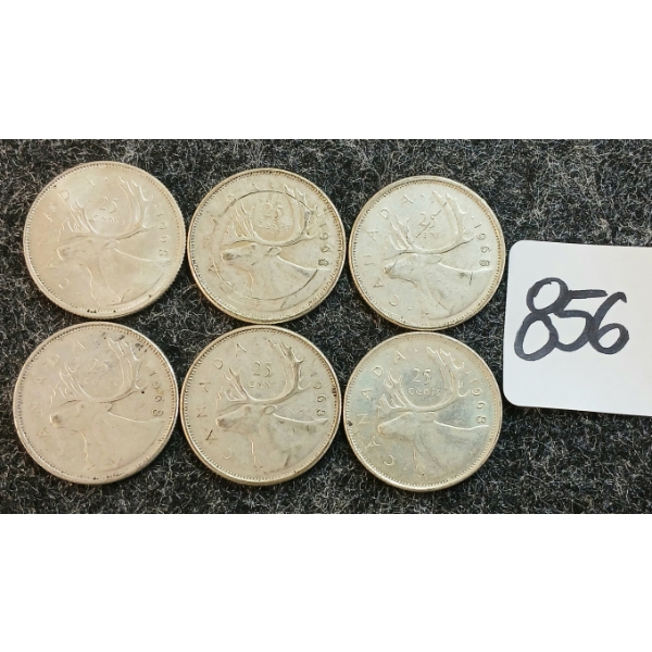 LOT OF 6 - 1968 CDN 25 CENT COINS