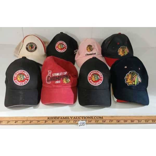 LOT OF 8 - CHICAGO BLACK HAWKS HOCKEY SNAP-BACK & BASEBALL CAPS