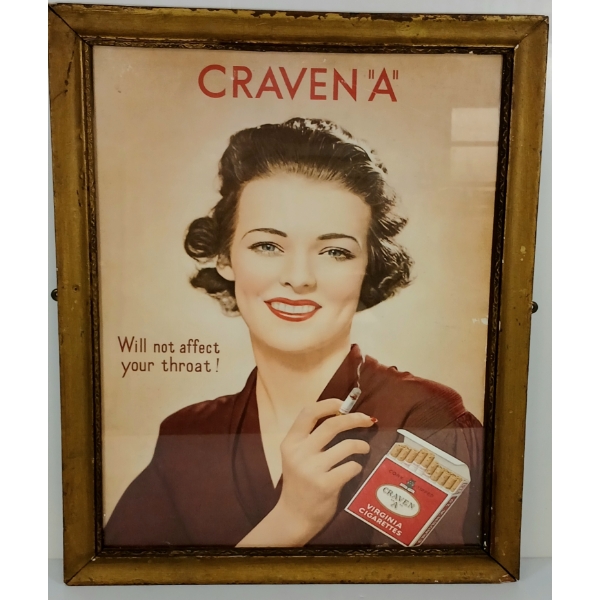 CRAVEN "A" CIGARETTES FRAMED AD - CIRCA 1940s