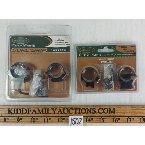 LOT OF 2 - WEAVER 1IN TOP OFF MOUNTS & SCOPE RINGS