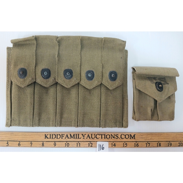 LOT OF 2 - WWII U.S.M.C. THOMPSON S.M.G. ZORD 5-MAG POUCH & U.S COLT M1911 .45 2-MAG POUCH