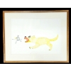 Image 1 : ANIMAL CHASING HUNTER - SIGNED - FRAMED COLOURED PENCIL ON PAPER