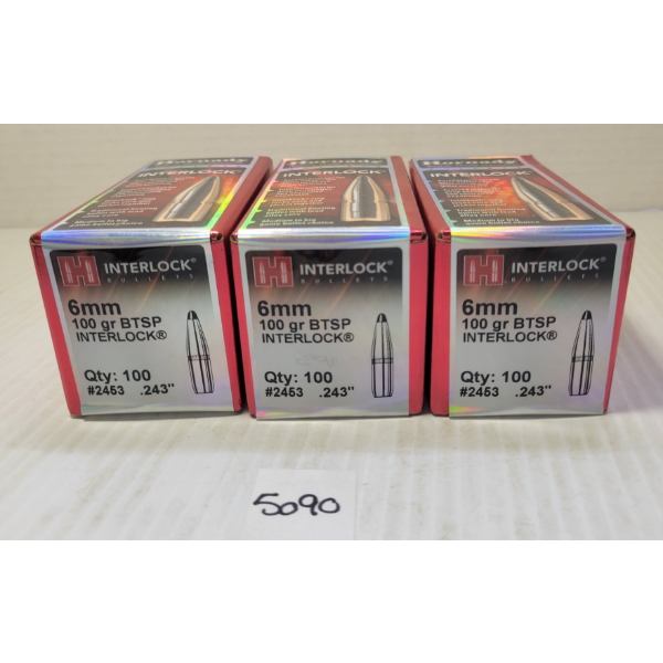 BULLETS: 300X HORNADY INTERLOCK 6MM - 100GR - BTSP - SEALED 