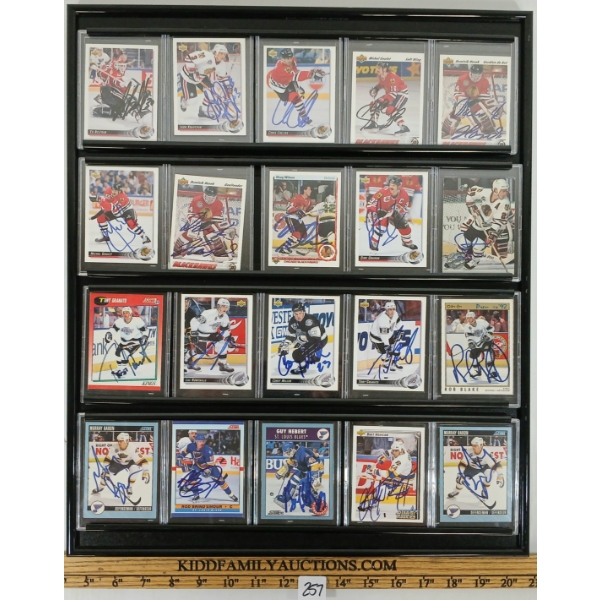 LOT OF 20 - AUTOGRAPHED HOCKEY CARDS FROM VARIOUS TEAMS W/ WALL DISPLAY