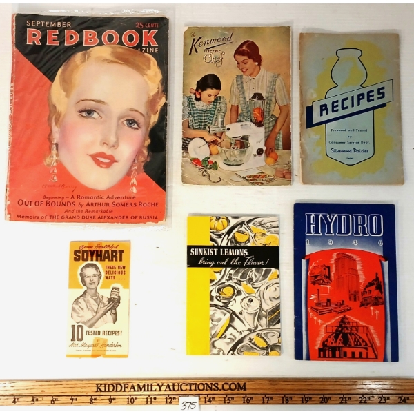 LOT OF 6 - 1931 REDBOOK MAGAZINE, KENWOOD ELECTRIC CHEF MANUAL, SILVERWOOD DAIRIES RECIPES, ETC