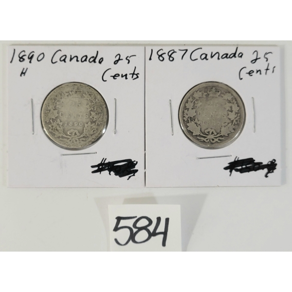 LOT OF 2 - 1887 & 1890 CDN 25 CENT SILVER COINS